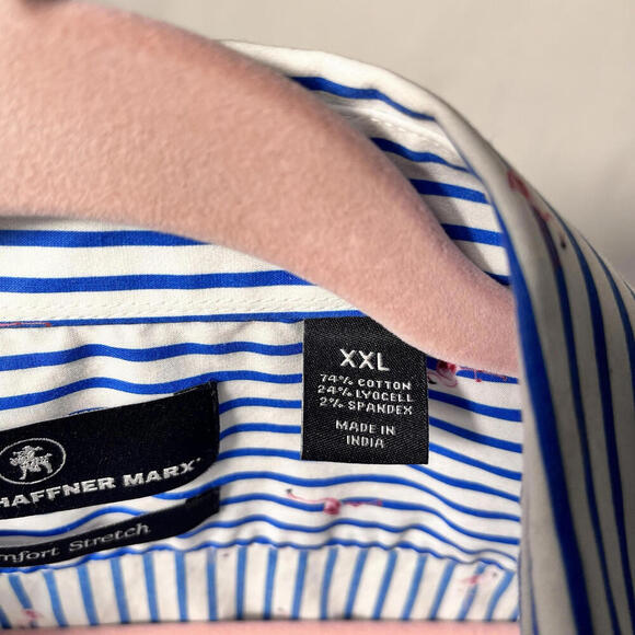 Hart Schaffner Marx Shirt Mens Size XXL Blue Flamingo Resort Hawaiian Beach - Picture 3 of 4